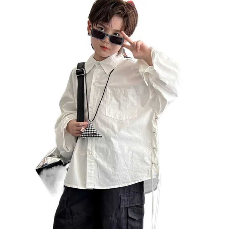 Children Clothing Autumn Shirt Personality Thickened Cotton New Fashionable Casual Simple Solid Color Handsome White Shirt C251007