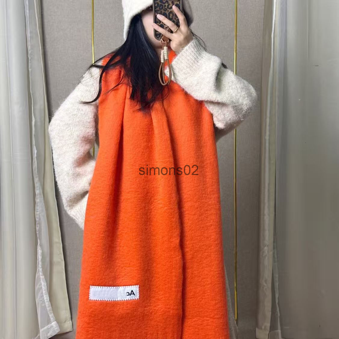 Designer Cashmere Wool Silk Ance Scarf Autumn Winter Luxury Woman Mens Fashion Shawl Vintage Hat And Scarf Set Orange Scarf