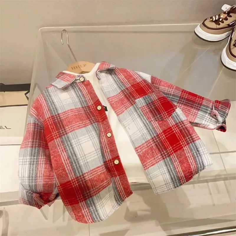 Autumn Childrens clothes Girls Boys Casual Retro Lapel Shirt Long Sleeves Singlebreasted Tops Blouses Plaid Shirts C251007