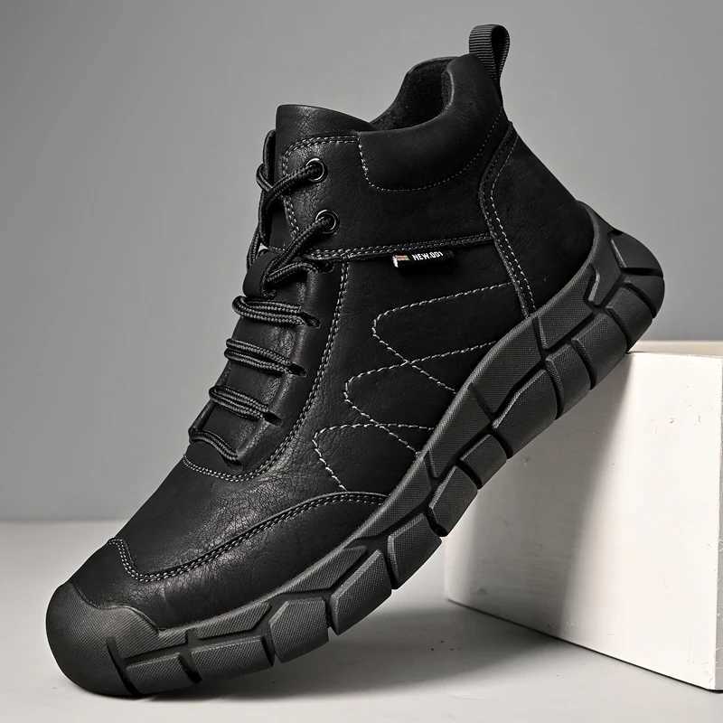 New Mens Retro Leather Hiking Boots Non slip Thick Sole Warm Lined PlushFleece for Outdoor Camping Trekking Autumn Winter J251007