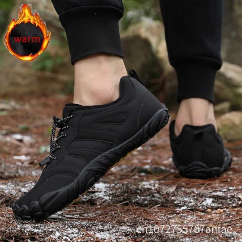Mens Winter Warm Barefoot Shoes Waterproof Wide Toe NonSlip Rubber Sole Plush Lined Hiking Shoes Outdoor Sneakers Running Shoe J251007