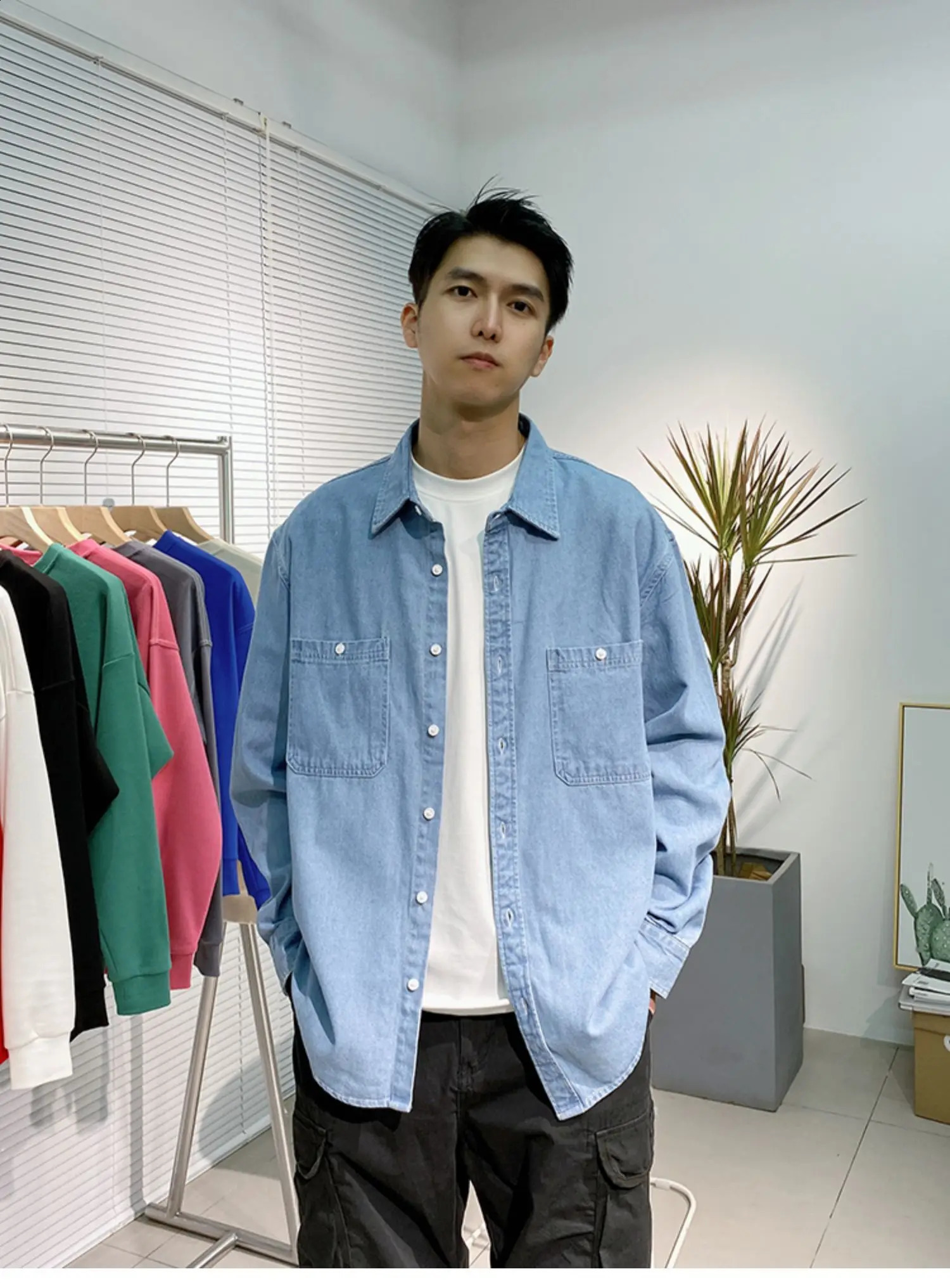 Long sleeved denim shirt mens heatresistant welding construction site work clothes wearresistant labor protection clothing y250922