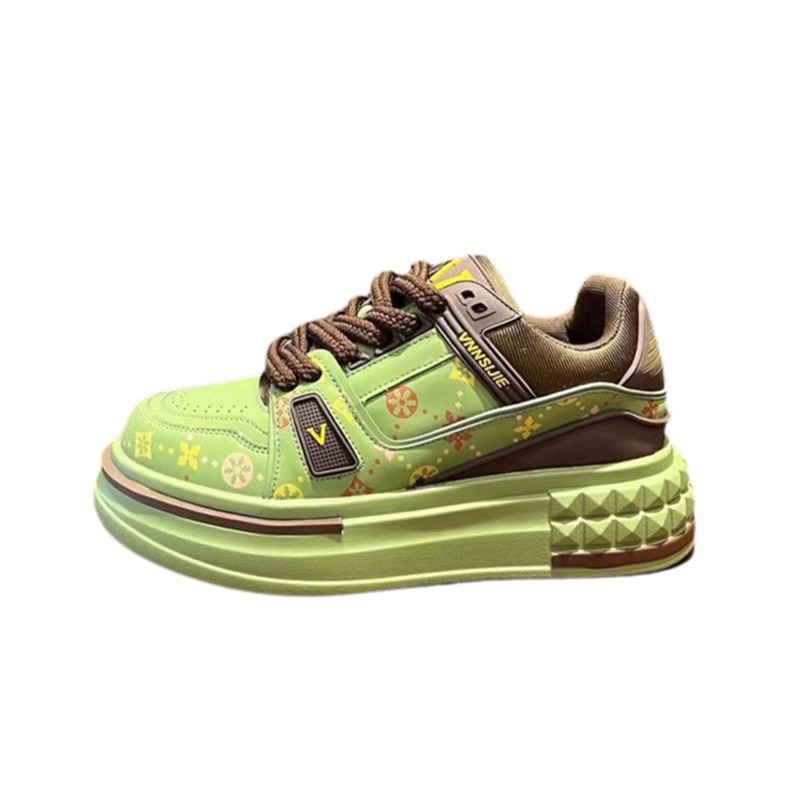 Free shipping designer shoes for mens casual shoes green white black New fashionable printed casual thick sole with increased height outdoor sneakers 