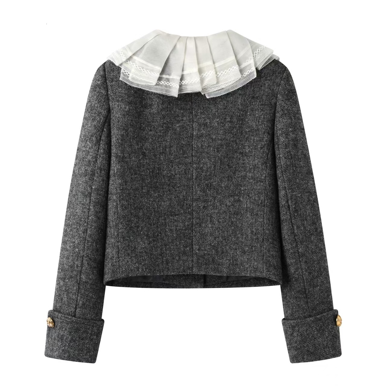 2025 Autumn New Fashion Coarse Wool Short Coat Modern pleated collar design Gold Designer Jacket Style New Luxury Jacket