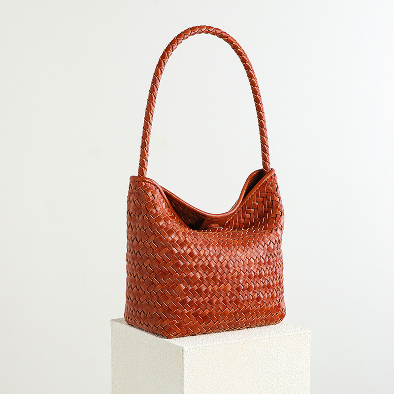 Vacation Lazy Style Casual Handwoven Bucket Handheld Basket Single Shoulder Underarm Woven Bag