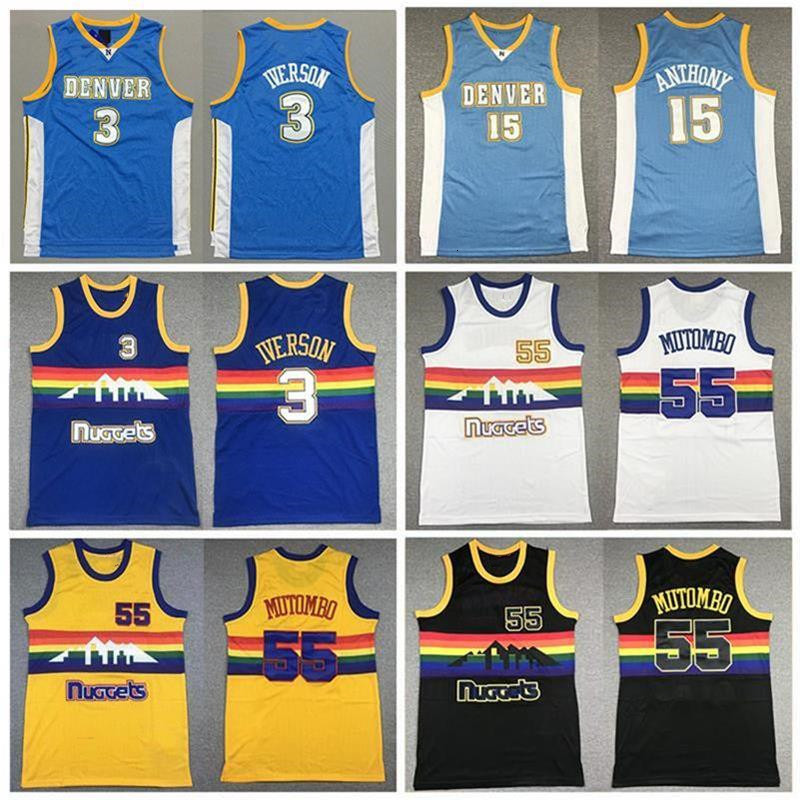 Dikembe Mutombo Classic Basketball Jerseys Nugget Allen Iverson Carmelo Anthonyy Retro vintage Hardwood embroidery Stitched Jersey Men