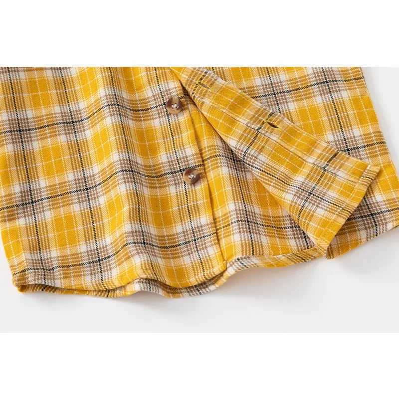 New autumn longsleeved shirts for boys checkered dress shirts for babies casual brushed fabric squareneck tops C251007