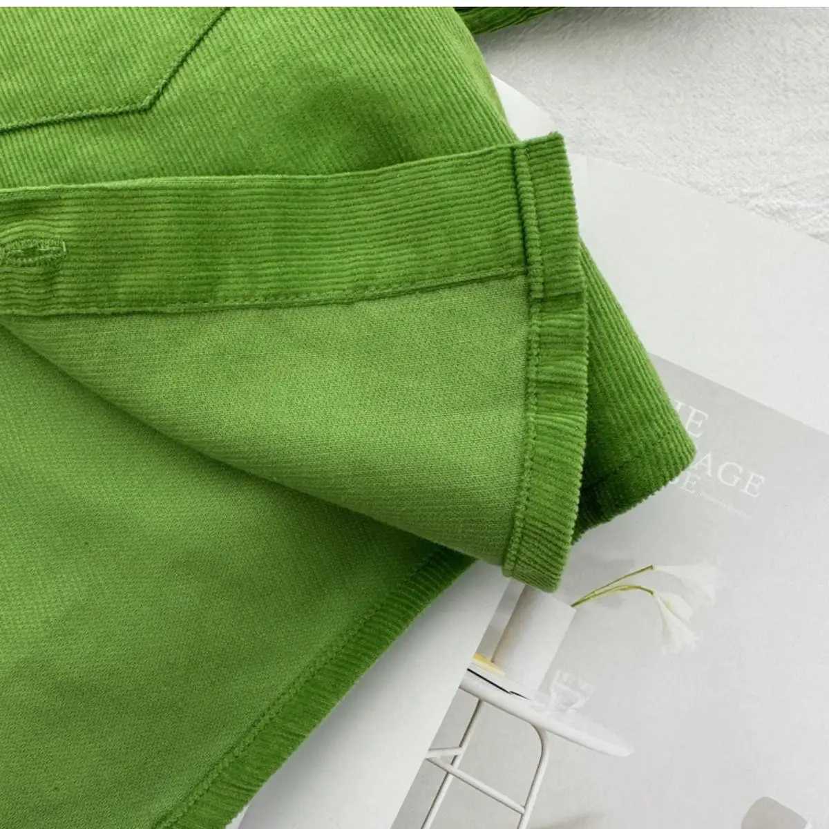 Boys Spring Shirt 2025 New Childrens Fashion Butter Fruit Green Cardigan Shirt Baby Girls Corduroy Thin Coats Long Sleeve Top C251007