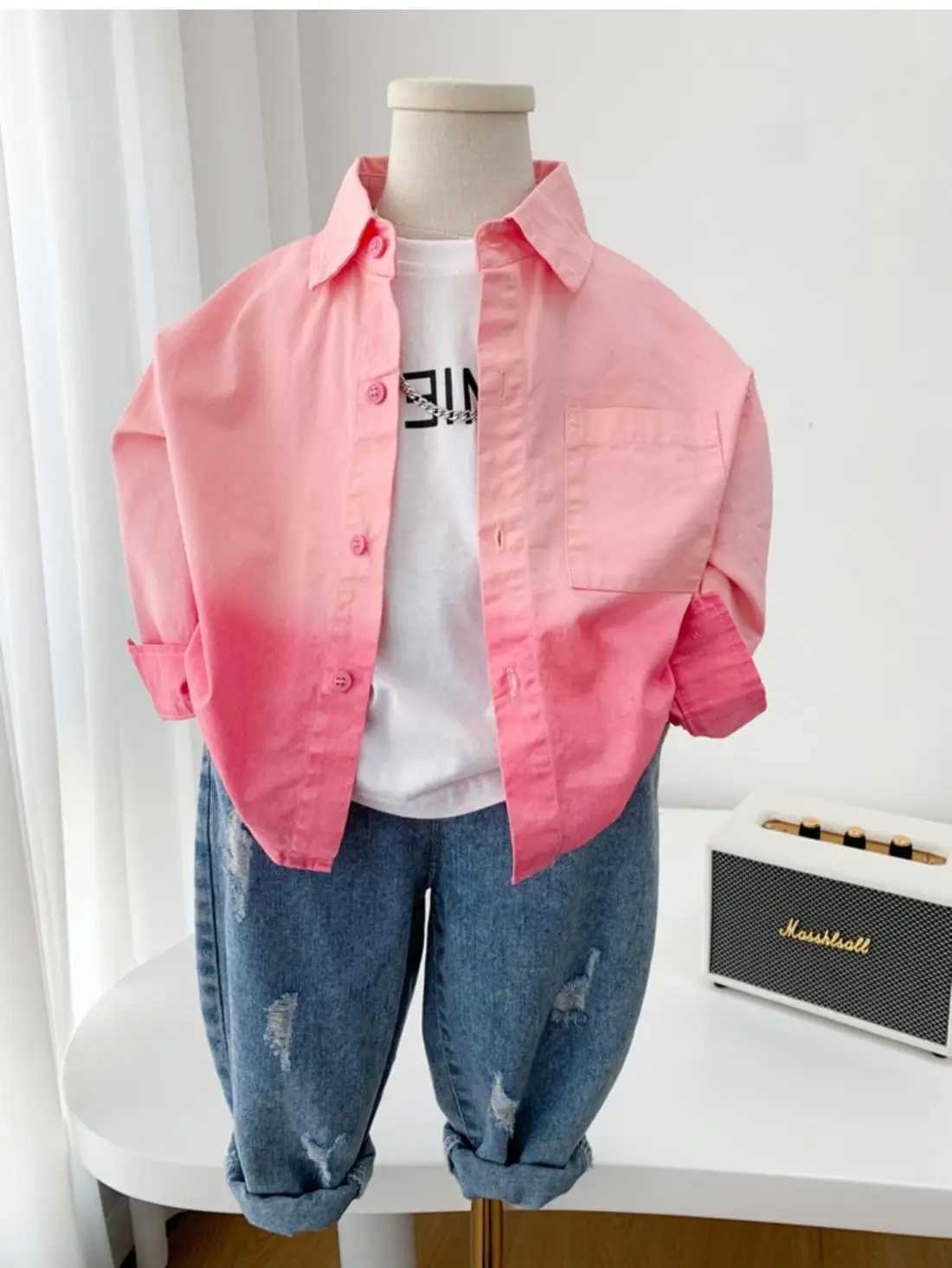 Boys Pink Shirt 2025 New Fashionable Spring and Autumn Childrens Long Sleeve Shirt Korean Coat C251007