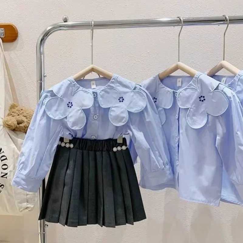 2024 Baby Girls Fashion flowers collar Shirts Blouses Elegant Kids Girl Spring Autumn Tops Children Birthday Princess Clothes C251007