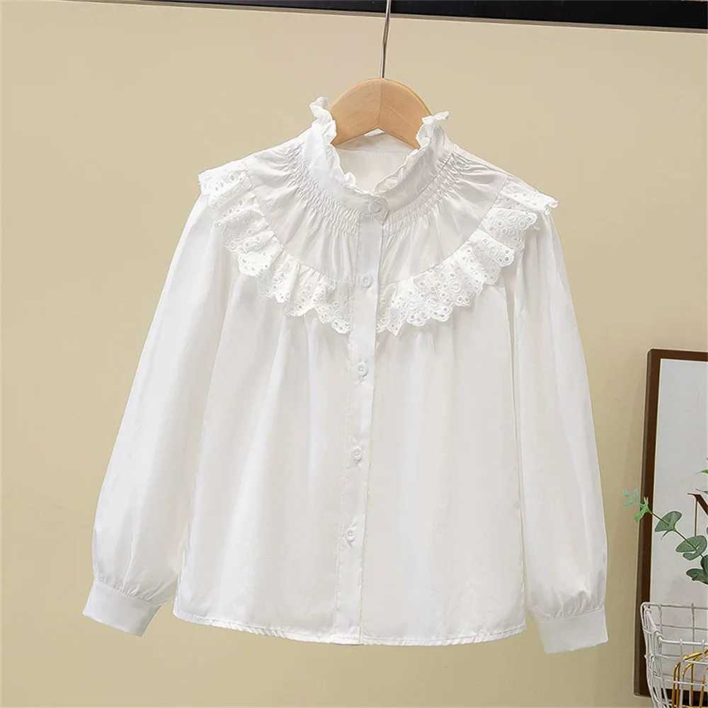 2025 Girls White Shirt Spring and Autumn Lace New Top Childrens Cotton Korean Female Student White Blouse for Girls clothes C251007