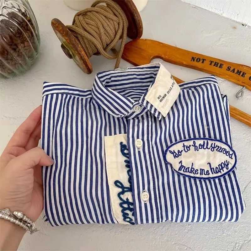 Childrens Shirt Spring and Autumn New Boys and Girls Korean Edition Pure Cotton Stripe Long Sleeve Top Baby Polo Neck Shir C251007