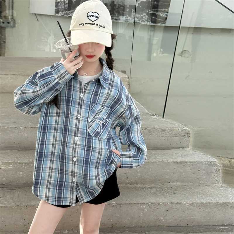 Korean Style Kids Long Sleeve School Shirts for Girl Casual Long Sleeve Plaid Blouse Kids Teenager Casual Spring Autumn Clothing C251007