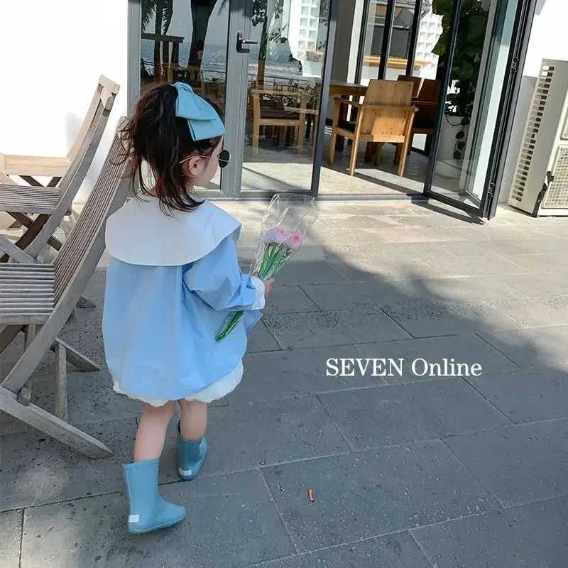 Girls KoreanStyle Stitching Contrast Color Shirt 2023 Spring New Children Fashionable Stylish Polo Collar Top C251007
