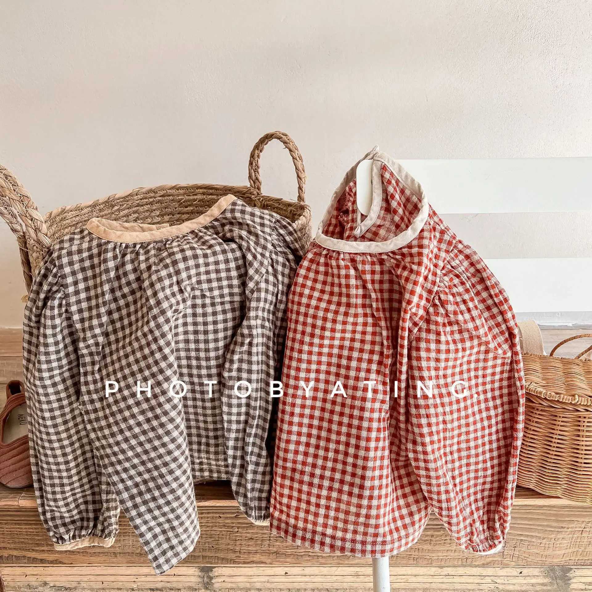 Girls 2025 Spring and Autumn New Korean Casual Allmatch Fashion Cotton and Hemp Plaid Long Sleeve Shirt C251007