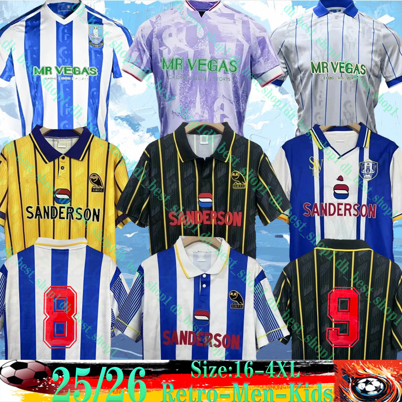 25 26 Sheffield Wednesday soccer jerseys Retro 1993 94 95 97 98 Will Vaulks Callum Paterson Michael Smith Tyreeq Bakinson Mallik Wilks Men kids training football suit