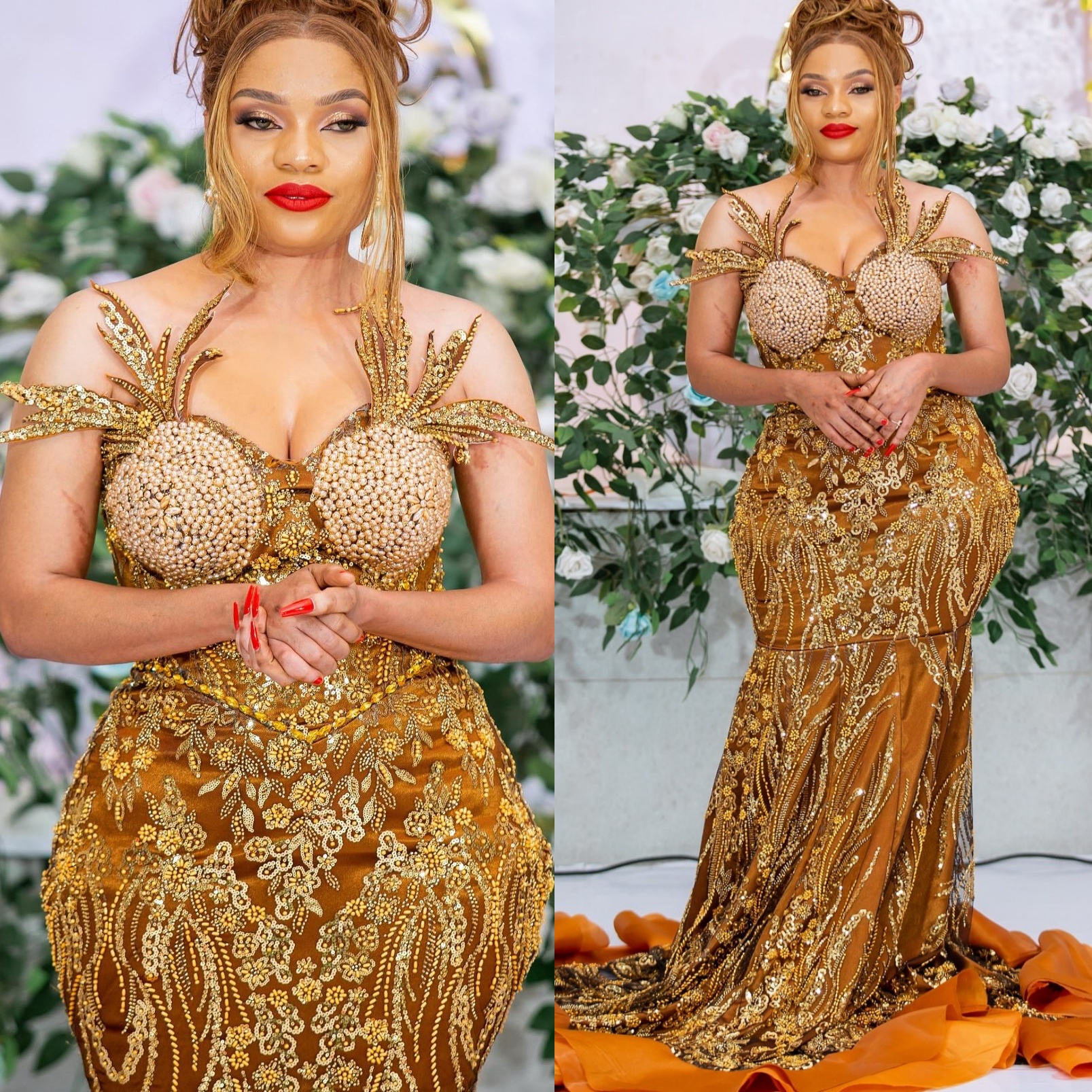 Gold Mermaid Prom Dresses 2025 Sequined Lace Pearls Appliques Evening Formal Party Second Birthday Engagement Gowns Plus Size Dress For Special Occasi