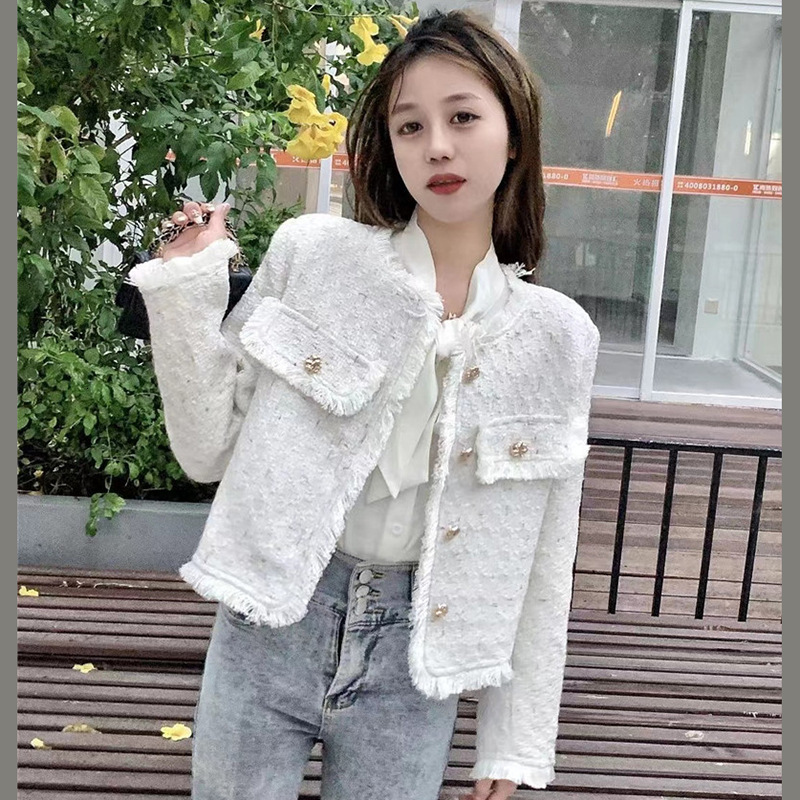 2025 women's jacket petite new coarse fur short jacket Korean high-end elegant social tweed jacket autumn design and winter designer jacket new l