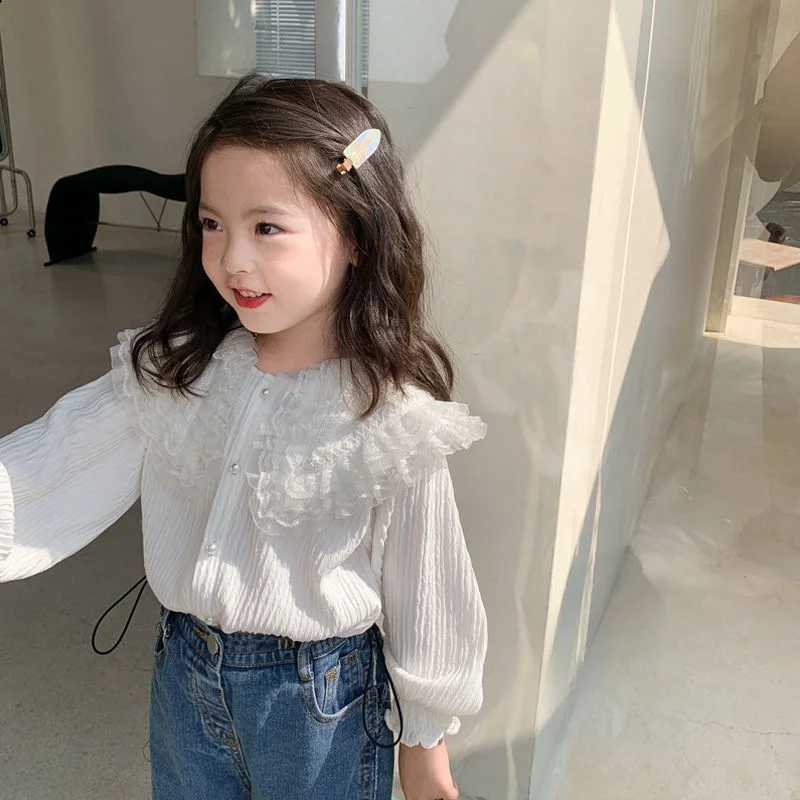 2024 Autumn Blouse New Girls Lace Shirt Korean Childrens Long Sleeved Top Baby Shirt C251007