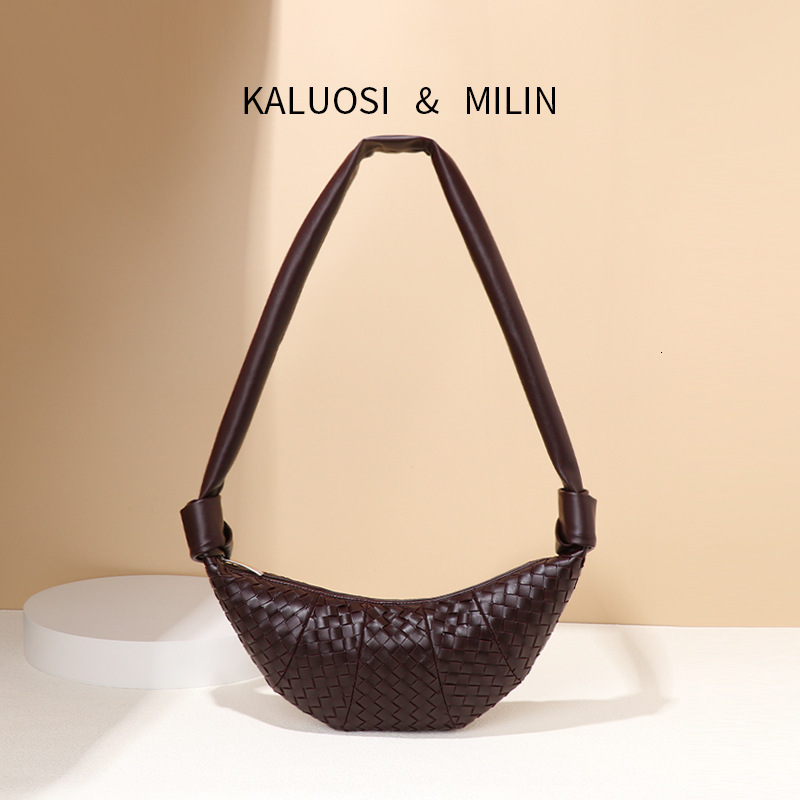 Fashion New Women's Croissant Woven Soft Leather Dumpling Single Shoulder Baguette Underarm Bag