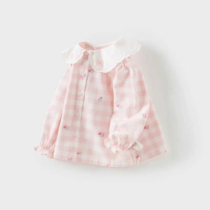 Dave Bella Childrens Shirt 2025 New Fashion Casual Sweet Cute Girls Cotton Plaid Blouse Comfortable Kids Top Party DB1250652 C251007