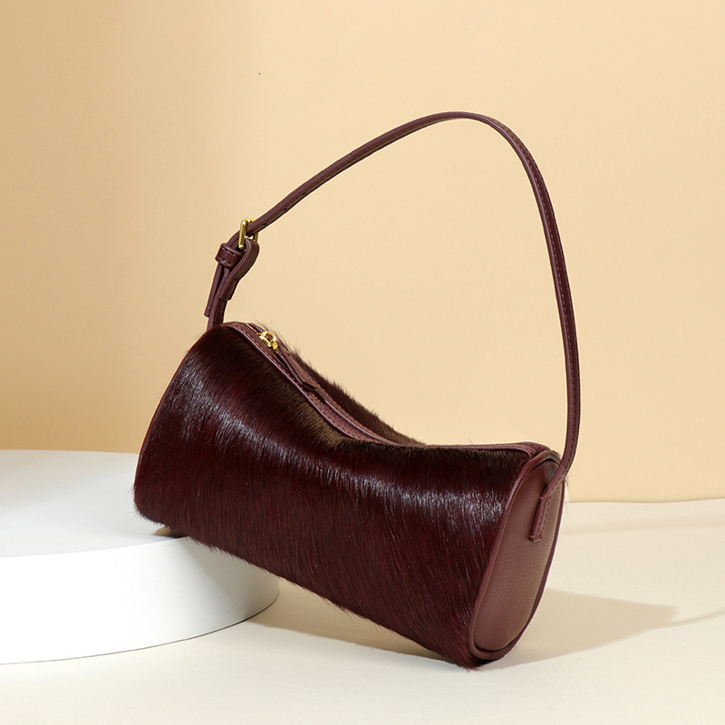 New Genuine Leather Women's Luxury Real Horsehair Underarm Pillow Camera Single Shoulder Crossbody Small Square Bag