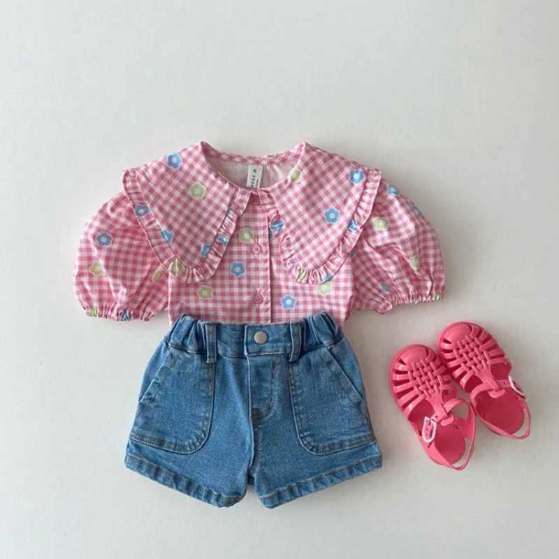 Baby Girls Blouses Children New Style Blouse Toddler Short Sleeved Tops Kids ShortSleeved Casual Lapel Collar Cotton Shirt C251007