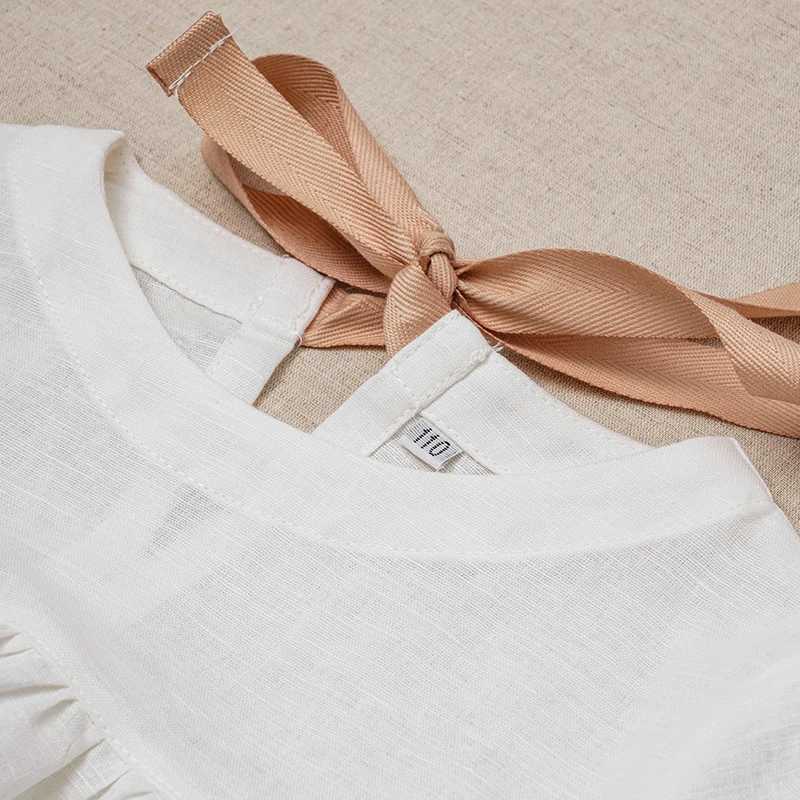 Chic Back Bow Tie Linen Shirt Girls 2025 New Solid Color Casual Loose Baby Kids LongSleeved Blouse Autumn Clothes C251007