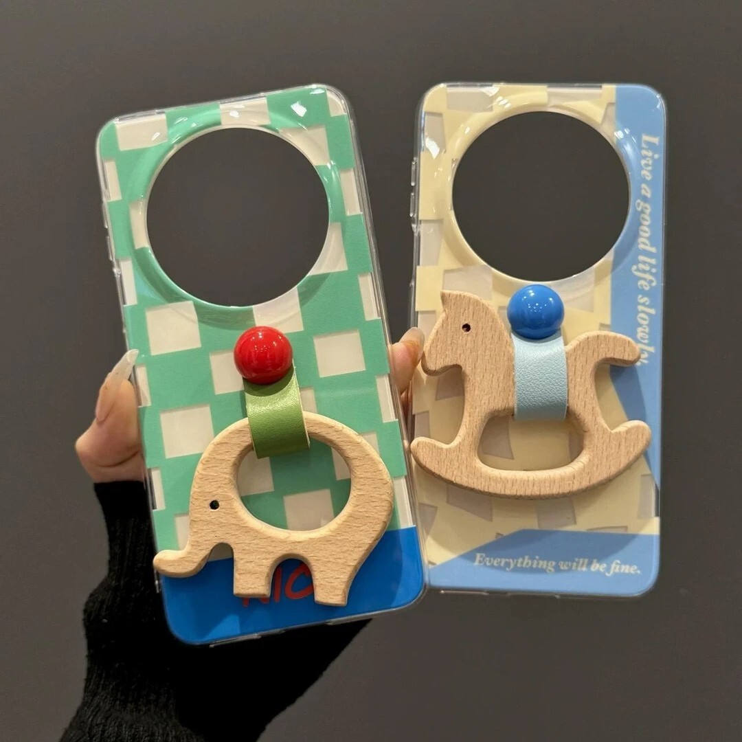 for iPhone 17 Pro Cover Protective Anti Slip Wooden Plaid Trojan Elephant Grip Cute Design Leather Touch Shockproof Case for iPhone Phone Case