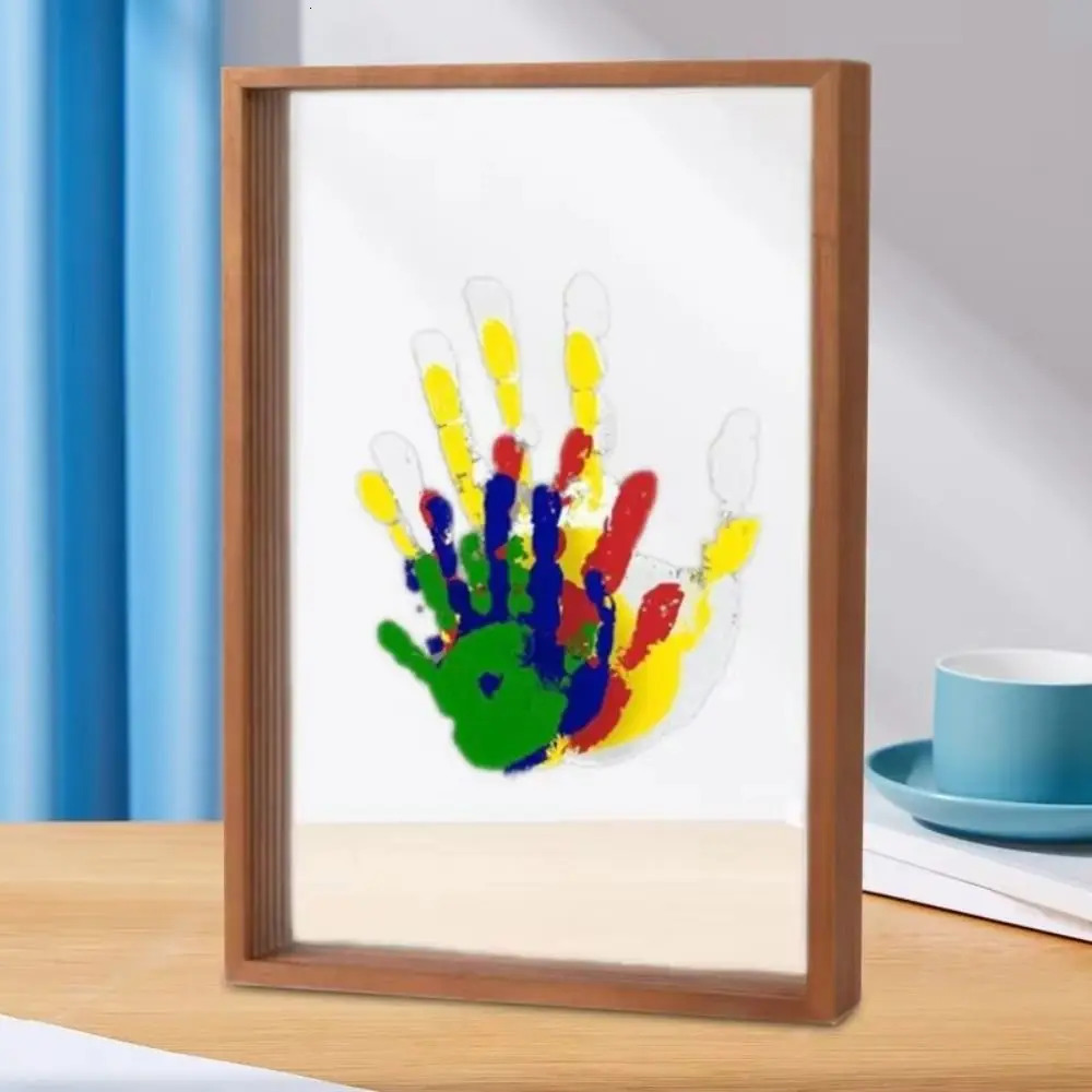 Family Handprint Po Frame Kit DIY Handmade Keepsake Clear Baby Handprint Footprint Souvenir for Family Baby Pet Wooden Frame250922