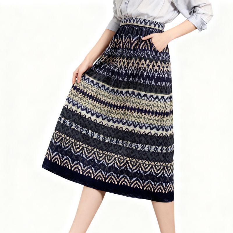 Women's Mixed - Color Printed Midi Skirt - Fashion Casual Vacation & Office Milk Silk Skirt-CF40681
