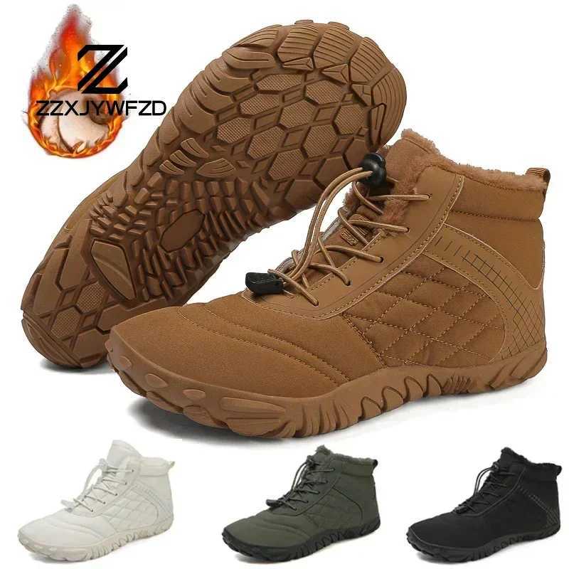 2024 New Winter Boots for Men Snow BareFoot Women Outdoor Nonslip Warm Fur Casual Sneakers Plus Size Ankle Boots Hiking Shoes J251007