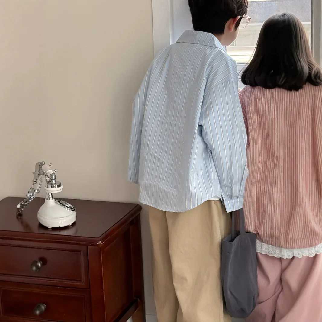 Childrens Shirt 2025 Spring New Korean Fashion Casual Vertical Stripe Collar Long Sleeve Shirt Kids Clothes C251007