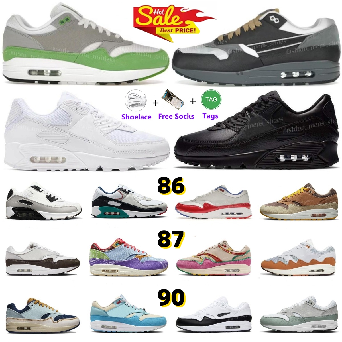 90s 87s 86s desiger shoes Patta 20th Anniversary Chlorophyll Photon Dust Wolf Grey triple black white Big Bubble Sport men women running sneakers men trainers 36-46
