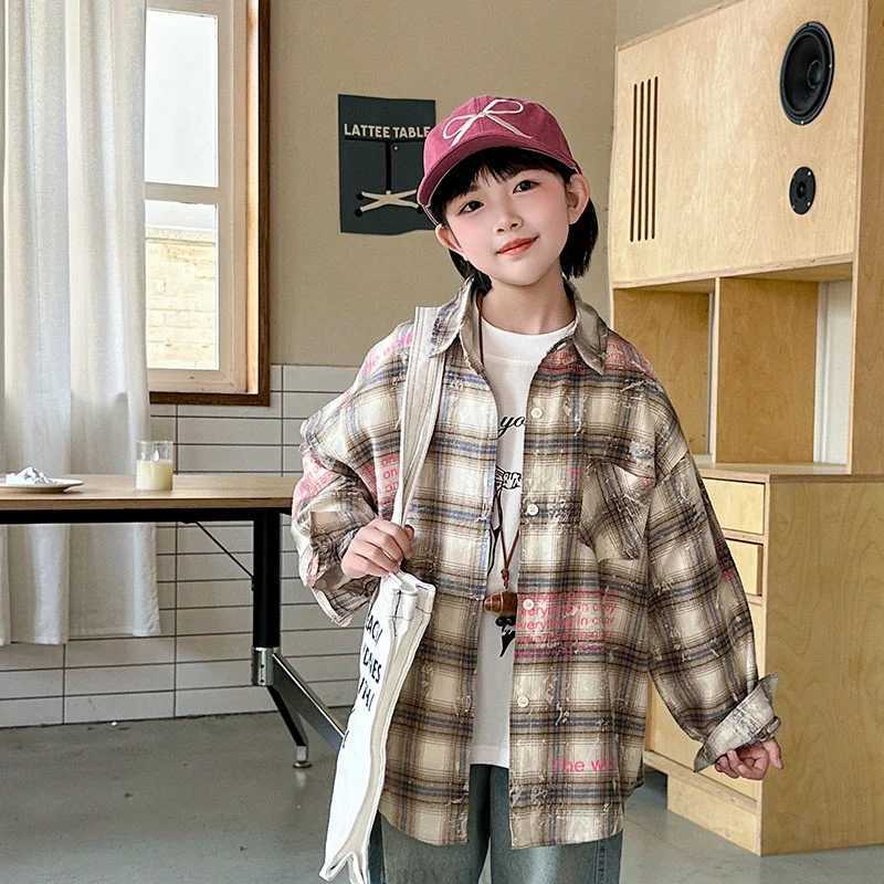 Fashion Child Plaid Blouse for Kid Girls Long Sleeve High Street Shirt Outerwear Kids Teenager Spring Trendy Streetwear Outfit C251007