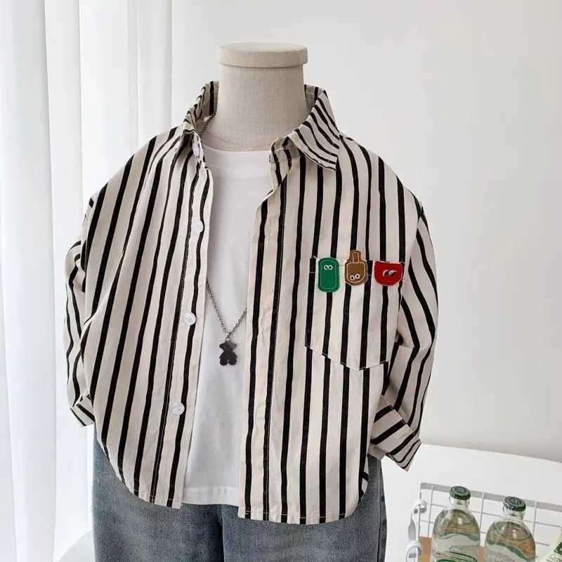 Korean Boys Striped Shirt LongSleeve Lightweight Stylish Cotton Thin Blouse Spring Autumn Casual Daily Kids Tops Clothes 26Y C251007