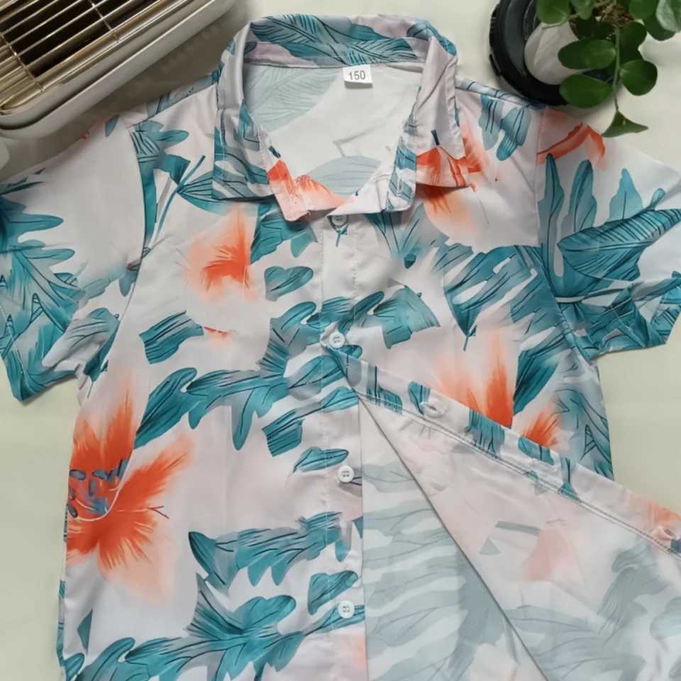 Girl Blouse Fashion Pink Flower Printed Children Top Lapel Short Sleeve Girl Clothes from 5 to 6 Years Top Shirts for Children C251007