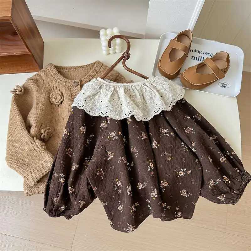 2025 Autumn New Childrens Clothing Korean Edition Loose Lace Doll Collar Long Sleeve Floral Blouse for Girls C251007