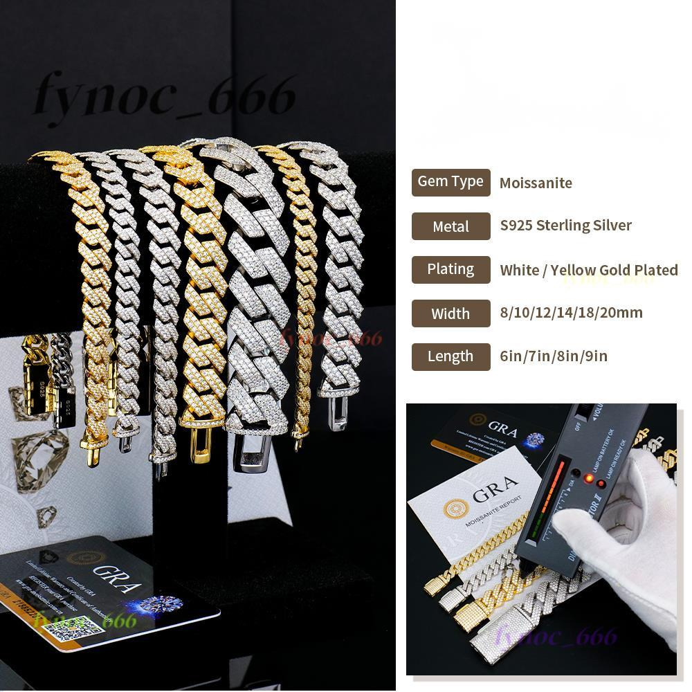 Gra Certified 820mm Luxury Hip Hop Jewelry 925 Silver Mens Iced Out Vvs Diamond Mossanite Moissanite Cuban Link Chain Bracelet