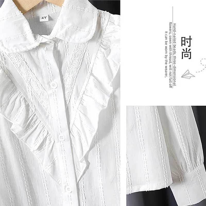 Girls Shirts Long Sleeve Spring Autumn 2025 Children White Blouse Academy Style Tops for Kids Teenager School Uniform Clothes C251007