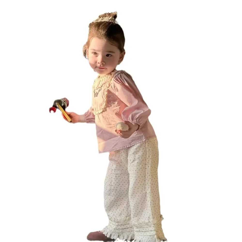 Girls Shirt Polka Dot Pants 2025 New Spring Korean Fashion Pink Long Sleeve Broken Flower Shirt Polka Dot Pants C251007