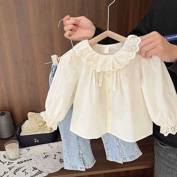 Spring Autumn Girls Clothing Long Sleeved Shirt 2025 Baby Childrens Fashion Korean Sweet Lace Collar Shirt C251007