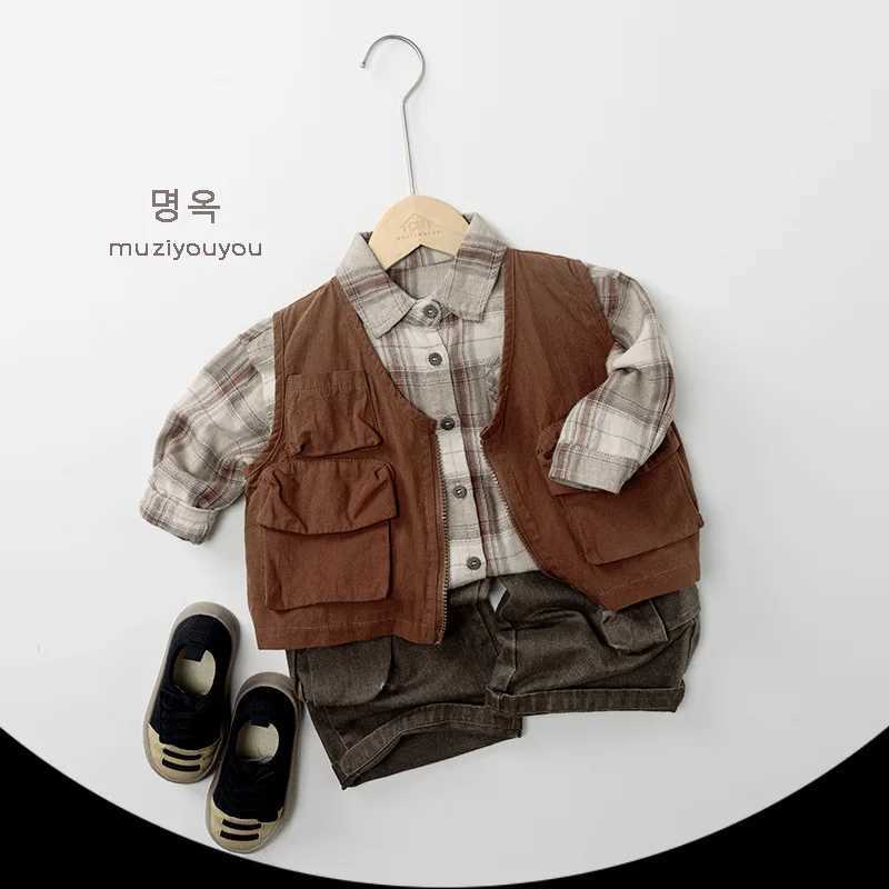 Spring Autumn Children Shirts 18Y Boys Cotton Plaid Pockets Casual Long Sleeve Tops Korean Toddler Wear For Kids Clothing New C251007