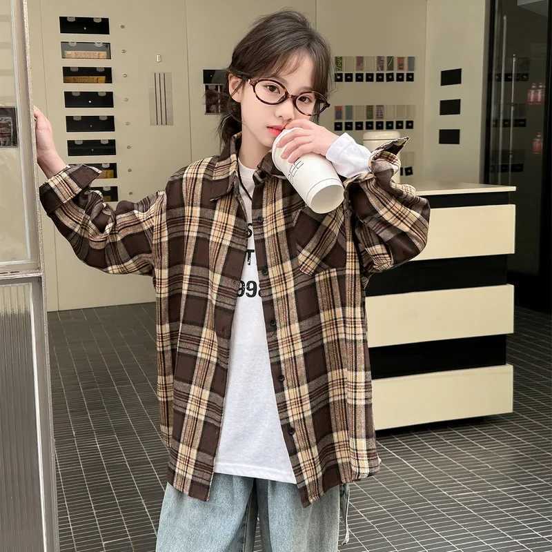 Korean Kids Autumn Long Sleeve Plaid Blouse for Girls Outfit Clothing Tops Children Baby Clothes School Uniform Shirt Outerwear C2510071