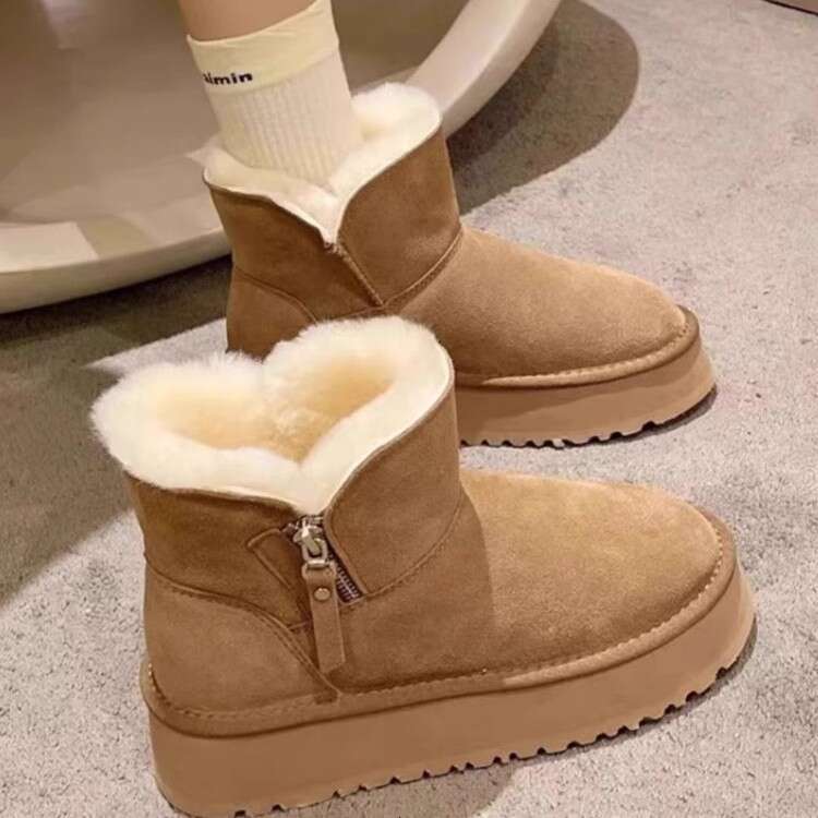 Northeast Snow Boots for Women Winter 2025 New Style Fleece Lined Thickened Khaki Cotton Thick Sole Non-Slip Warm Bread Shoes