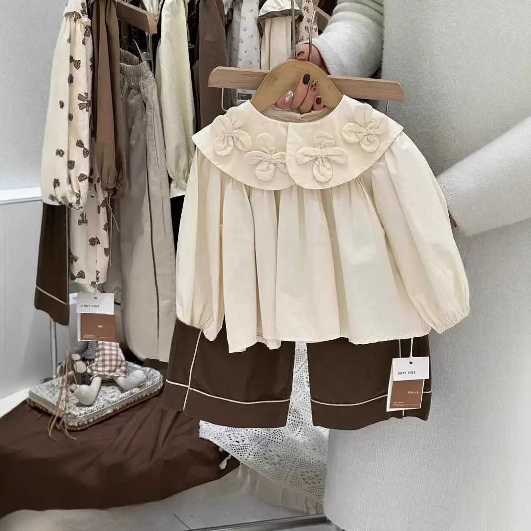 Girls Shirt 2025 Spring Autumn New Fashionable Three Dimensional Flower Western Style Doll Neck Versatile Outerwear C251007