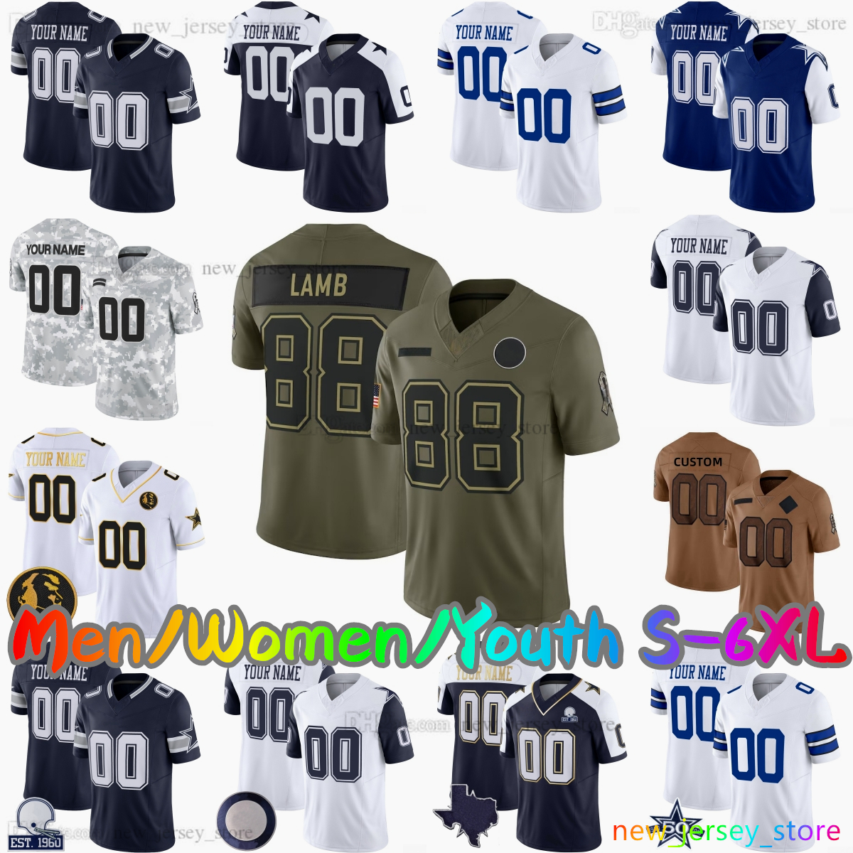 2025 Custom S-6XL DIY 4 Dak Prescott Football Jersey 7 Trevon Diggs 88 CeeDee Lamb 87 Jake Ferguson 3 George Pickens 60 Tyler Guyton 26 DaRon Bland Stitched Jerseys