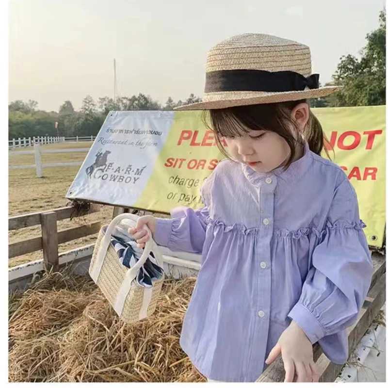 Girls White Shirt Spring And Autumn Thin Clothing Long Sleeve ChildrenS Pure Cotton Base Shirt Kids Loose Top Travel Casual C251007