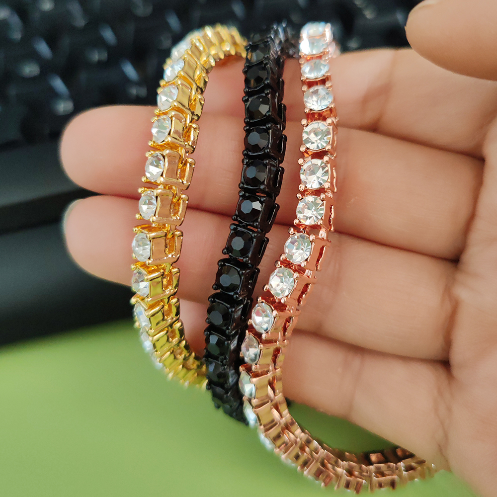 4mm 5mm Hip Hop Tennis Chain Bracelets Full Rhinestones Gold Plated Men Women Party Jewelry