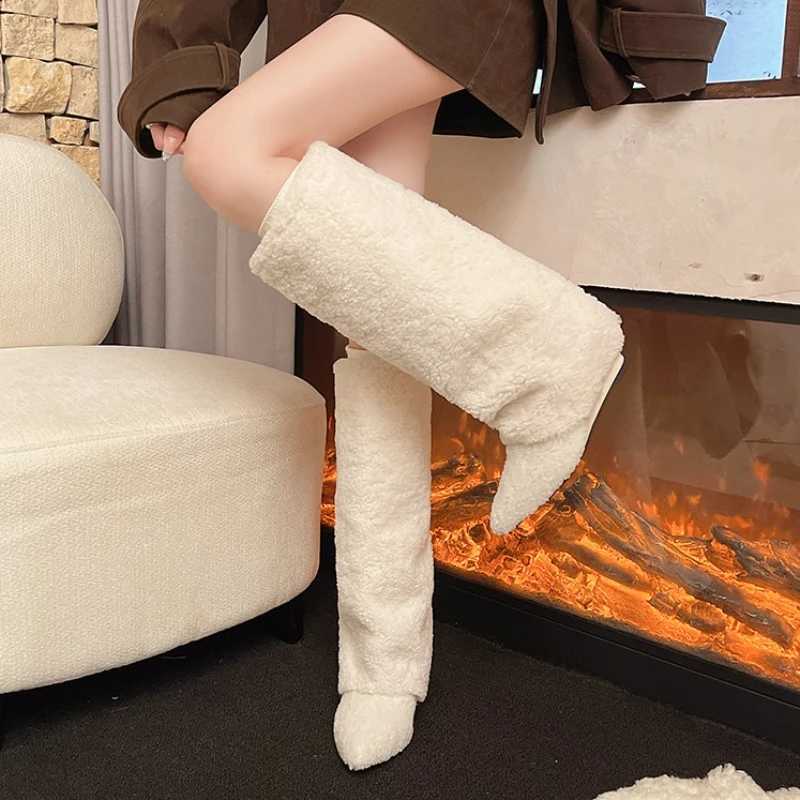 Fion Vintage Wedges Heel Wen Furry High Boots Designer Cbination Splicing Shoes Autumn Winter Ladies Pipe Long Booties Y251007